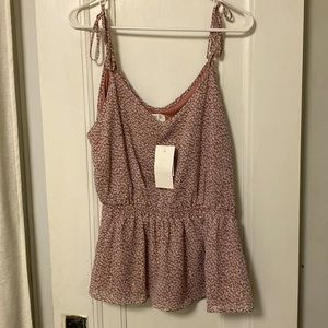 BNWT- Peplum / empire waist mauve print spaghetti strap tank top